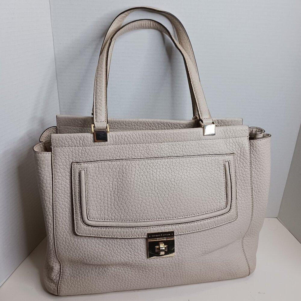Kate Spade Cream Thatcher Pebbled Everett Way Leather Shoulder Satchel Bag